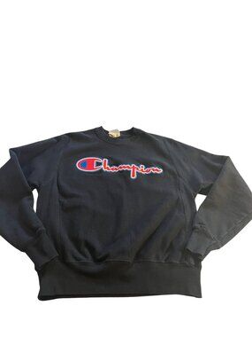 Vintage Black Champion S Embroidered Reverse Weave Sweatshirt Crewneck Pullover